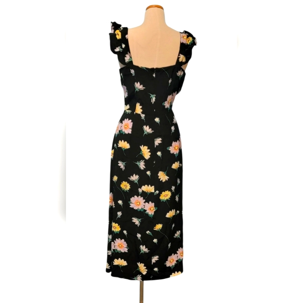 Loft Floral Ruffled Strap Slit Zip Midi Dress - Picture 5 of 8